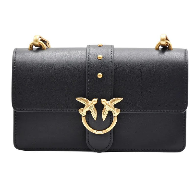 Borsa Pinko Love Bag One Small Nero Antique Gold Iconica Fibbia