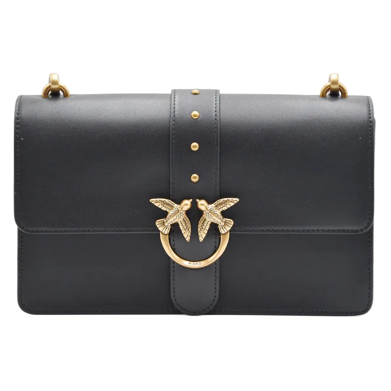 Borsa Donna Pinko Love One Classic Nero Antique Gold Morbida