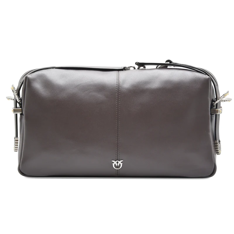 Borsa Donna Pinko Keeper Medium Rettangolare Pelle Biker Marrone