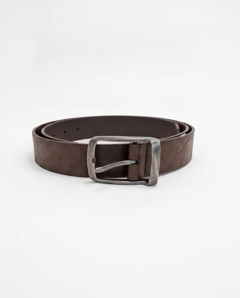 Cintura uomo fibbia anticata metallo 3,5 cm - Marrone