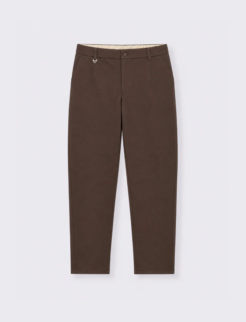 Pantaloni Chino Uomo con Trama Diagonale - Moro