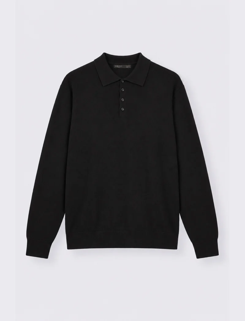 Maglia Polo in Misto Merino Regular Fit - Nero