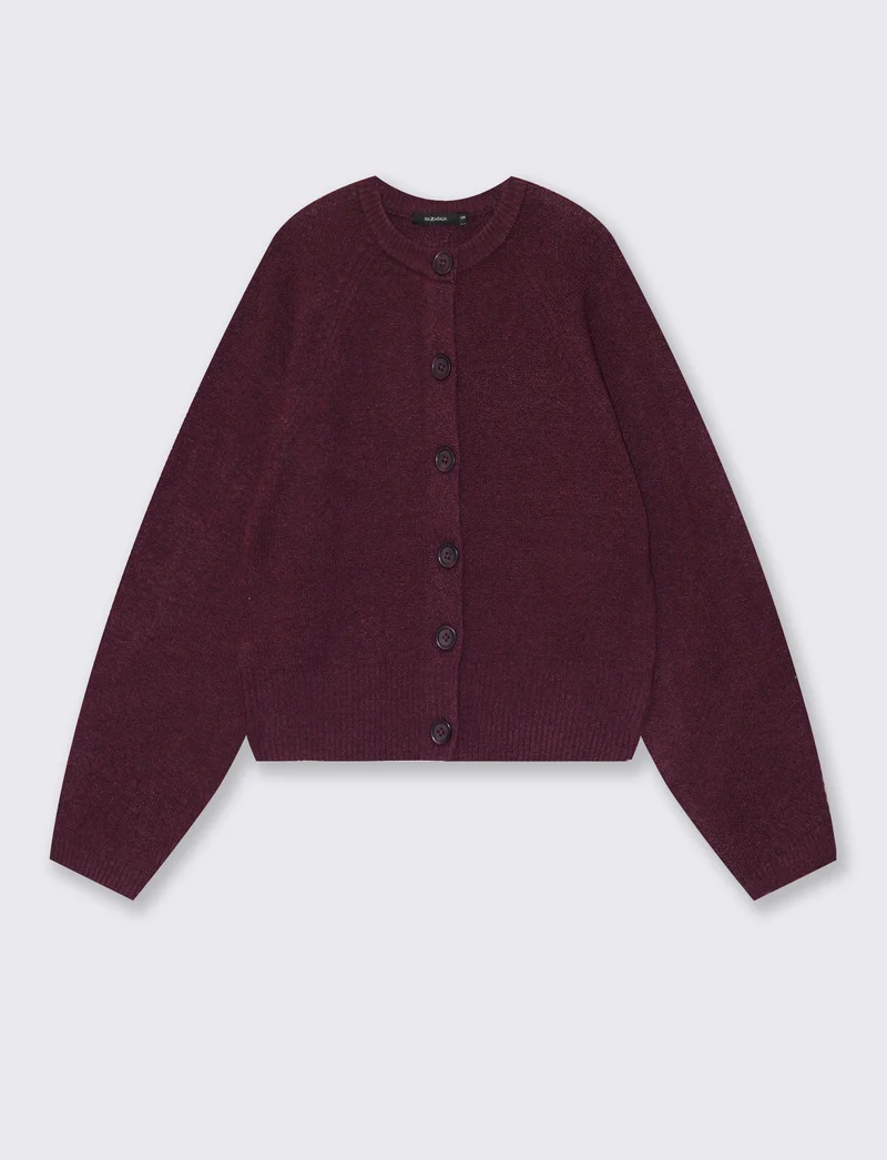 Cardigan girocollo manica a raglan - Bordeaux