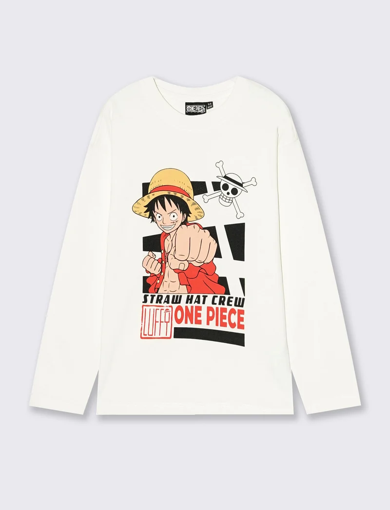 T-shirt maniche lunghe One Piece cotone - Bianco latte