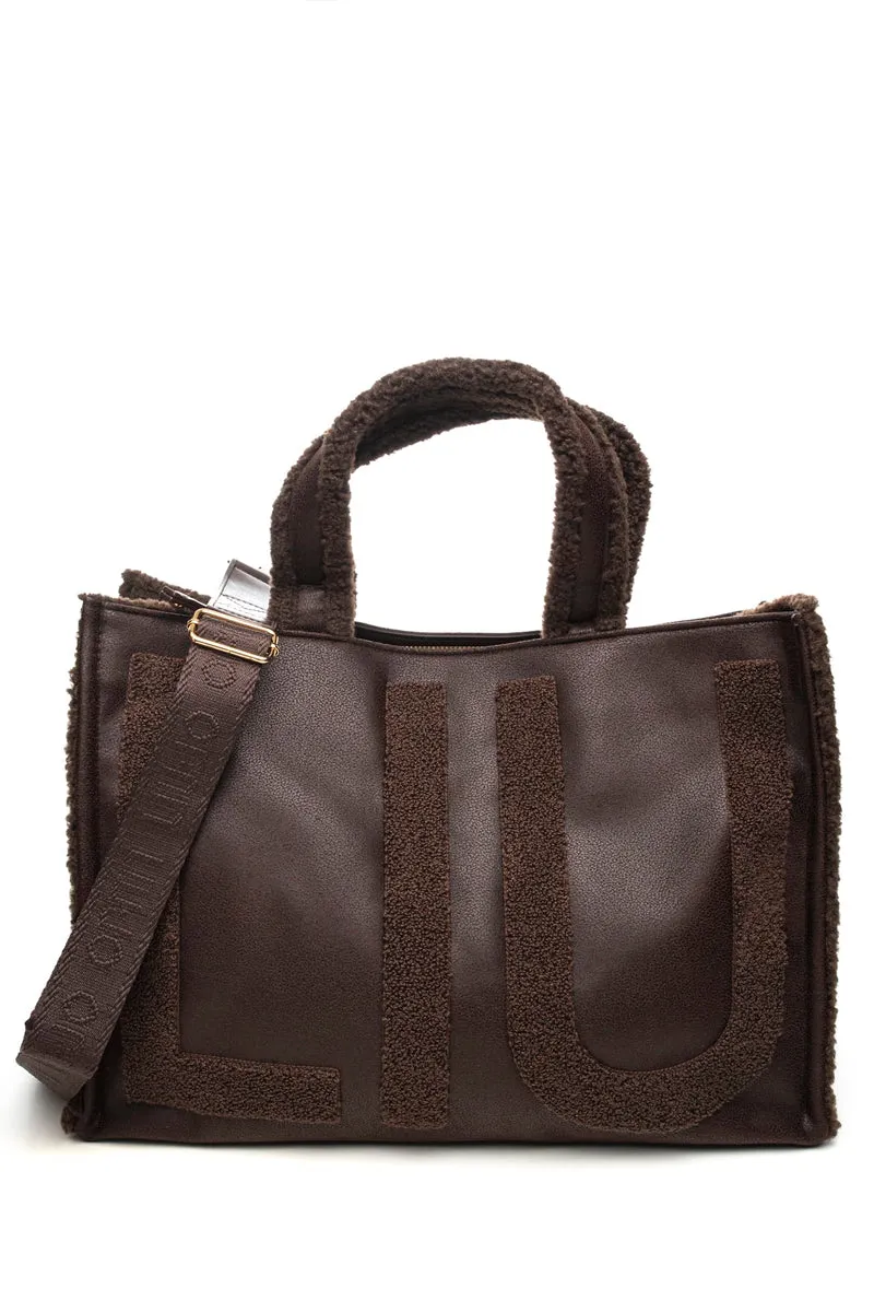 Borsa Donna Liu Jo L Tote Fake Montone Misure: 41x20x30 Cm Liu Jo Donna Marrone