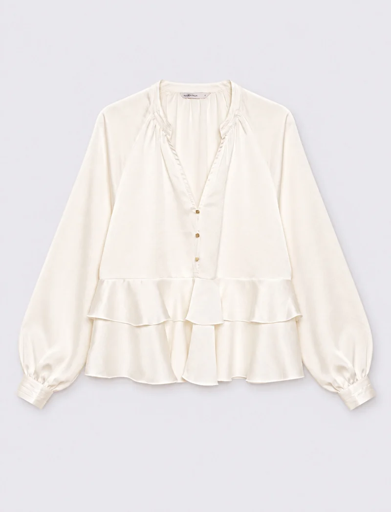Casacca a manica lunga con scollo a V - Bianco latte