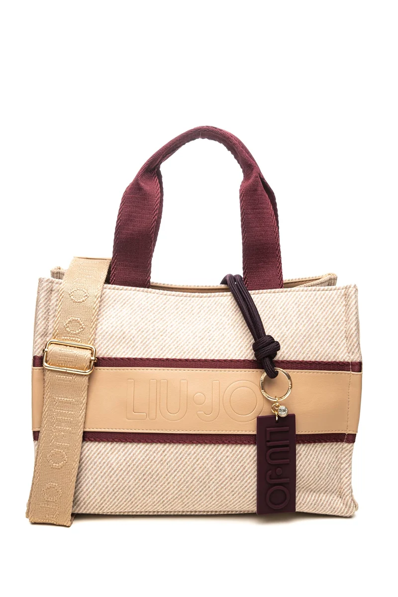 Borsa Liu Jo Sport Teddy S Tote Da Donna Vinaccia Righe Diagonali Beige Panna In Tessuto Misure: 30x15,5x21 Cm