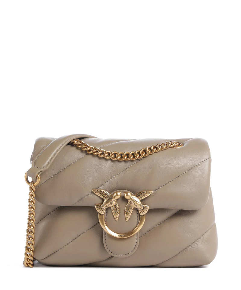 Pinko Love Puff Mini Borsa a spalla grigio talpa/antique gold