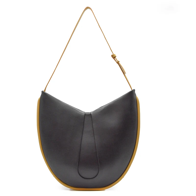 Borsa Nero Themoirè Tike Bicolor Con Particolare Bordatura Ocra