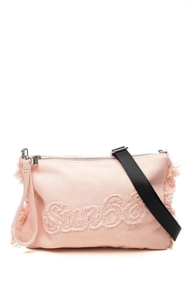 Pochette Da Mare Sun68 Beach Pochette Fringes Da Donna Rosa Cipria In Canvas