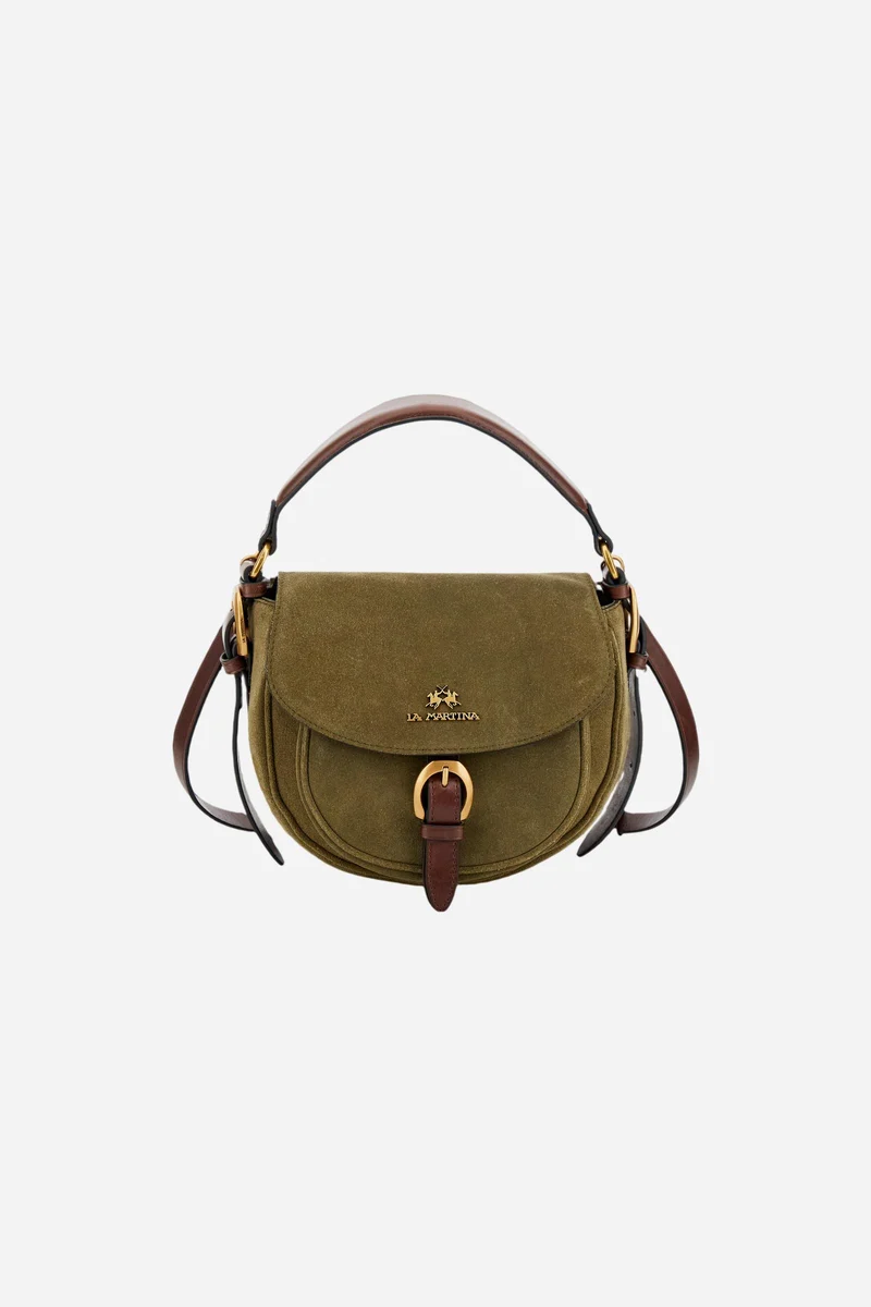 Damen-Umhängetasche aus Veloursleder im Satteldesign - Bandolera