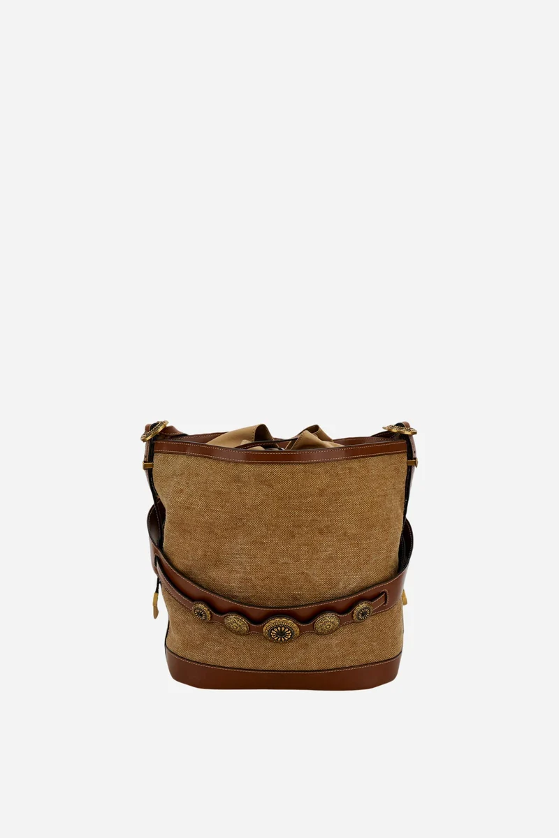 Damen-Bucket-Bag im Gaucho-Chic aus Leinen-Canvas - Bucket