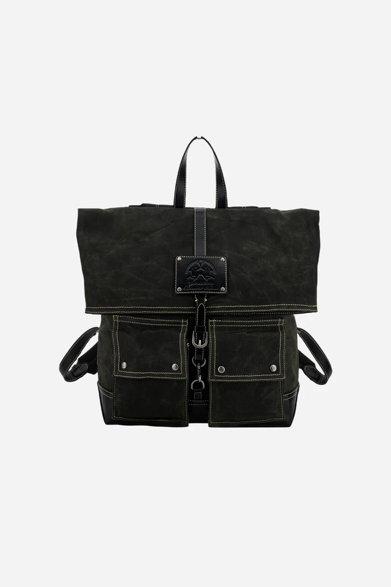 Rucksack mit aufgesetzten Taschen aus gewachstem Canvas - Buenos Aires