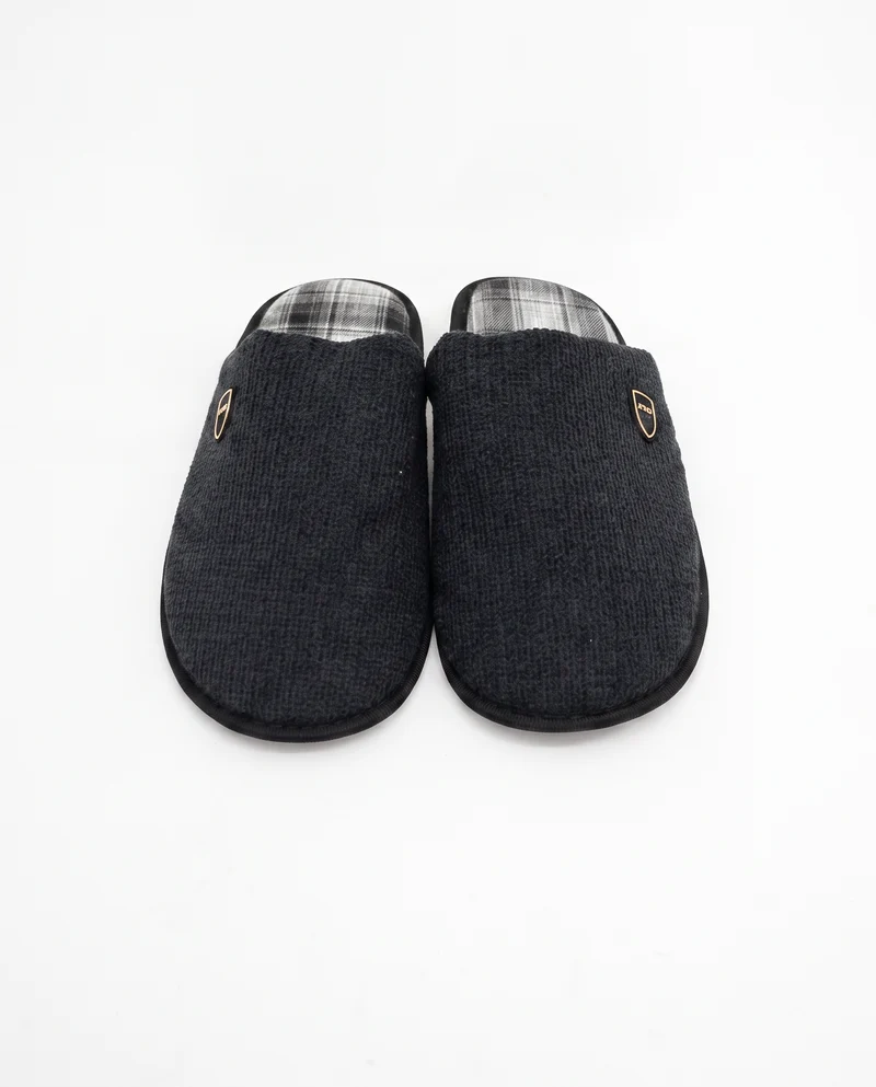 Pantofola uomo effetto galles in tessuto - Nero