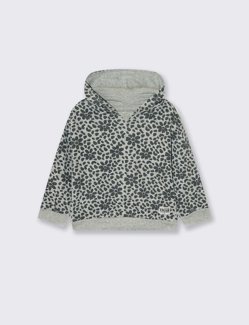 Felpa basica con stampa all over - Grigio mel.