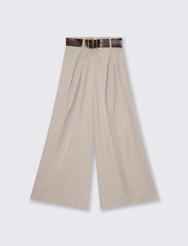 Pantaloni ampi con cintura - Beige