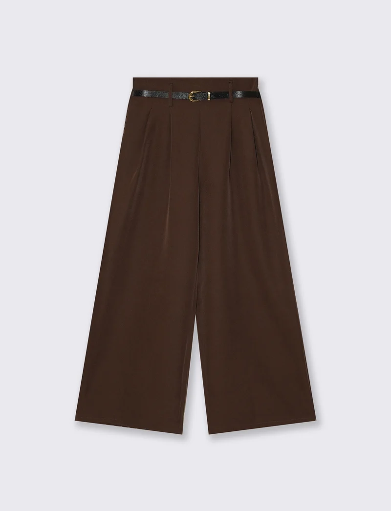 Pantaloni ampi con cintura - Moro