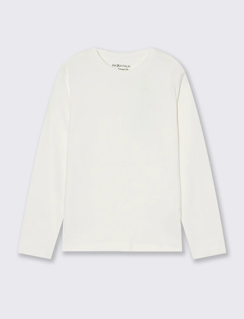 T-shirt manica lunga in cotone caldo - Bianco latte