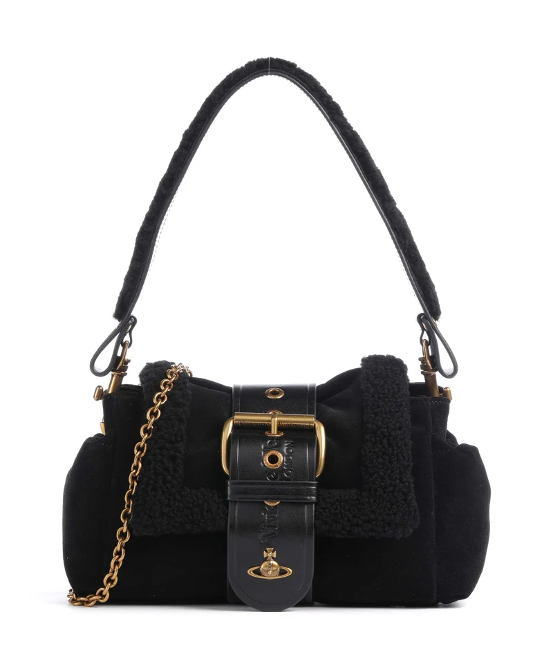 Vivienne Westwood Hazel Treasure Shearling Suede Borsa a spalla black