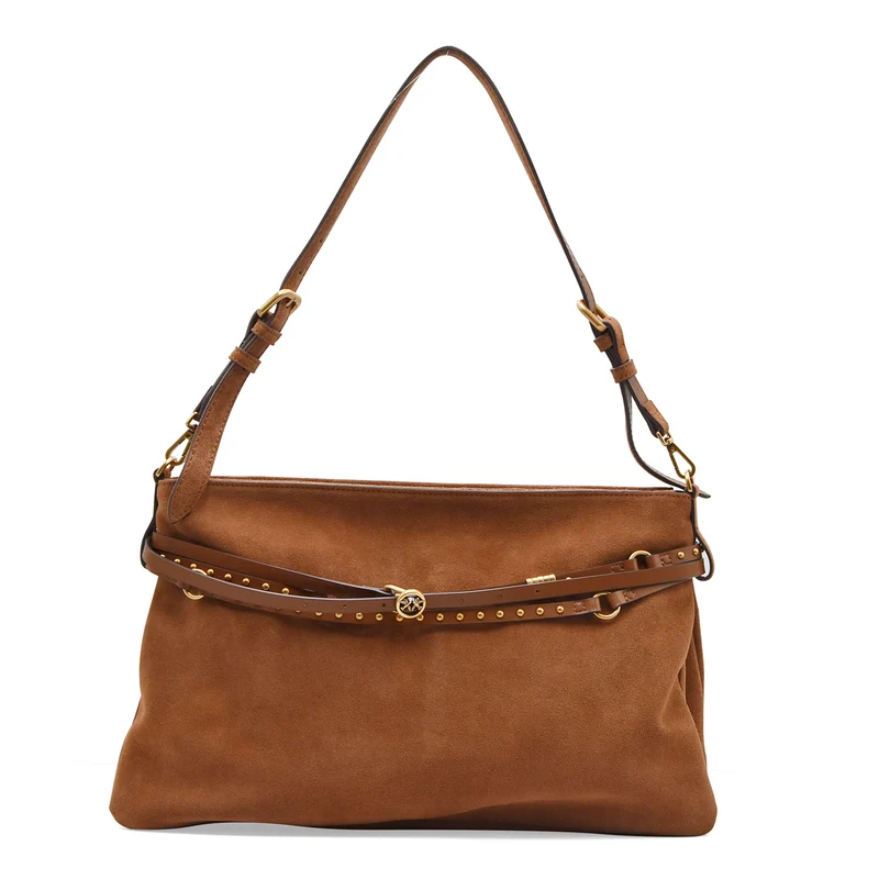 Borsa Pinko Donna Belt Bag Big Suede Marrone Leone Antique Gold
