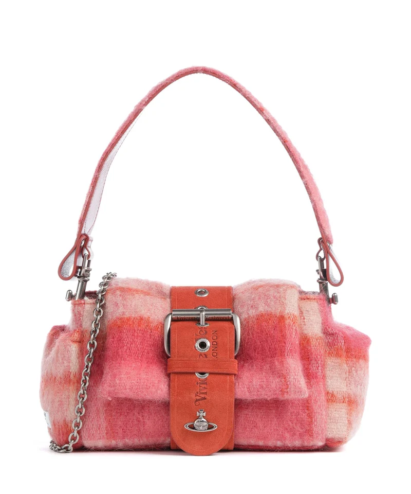Vivienne Westwood Hazel Treasure Tartan Mohair Borsa a spalla fraser pink