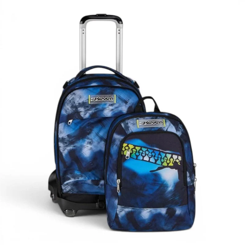 Trolley scuola Seven SJ Jack 8 ruote Detach Blu Fusion