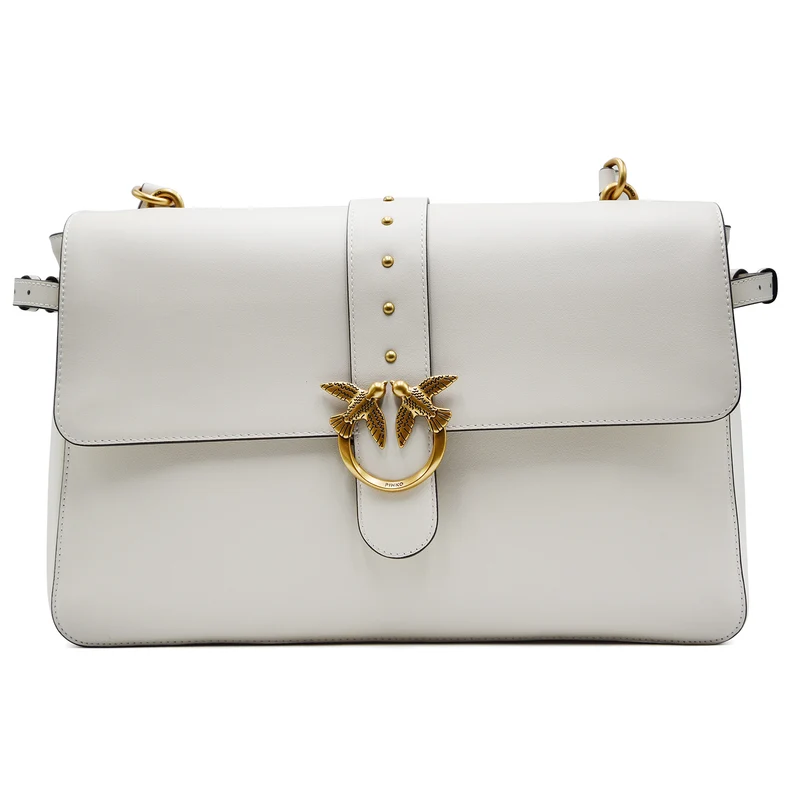 Pinko Borsa Donna Love One Extra Slouchy Pelle Bianco Logo Oro