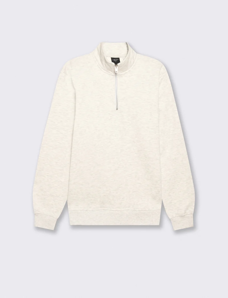 Felpa lupetto zip in misto cotone - Grigio chiaro mel.