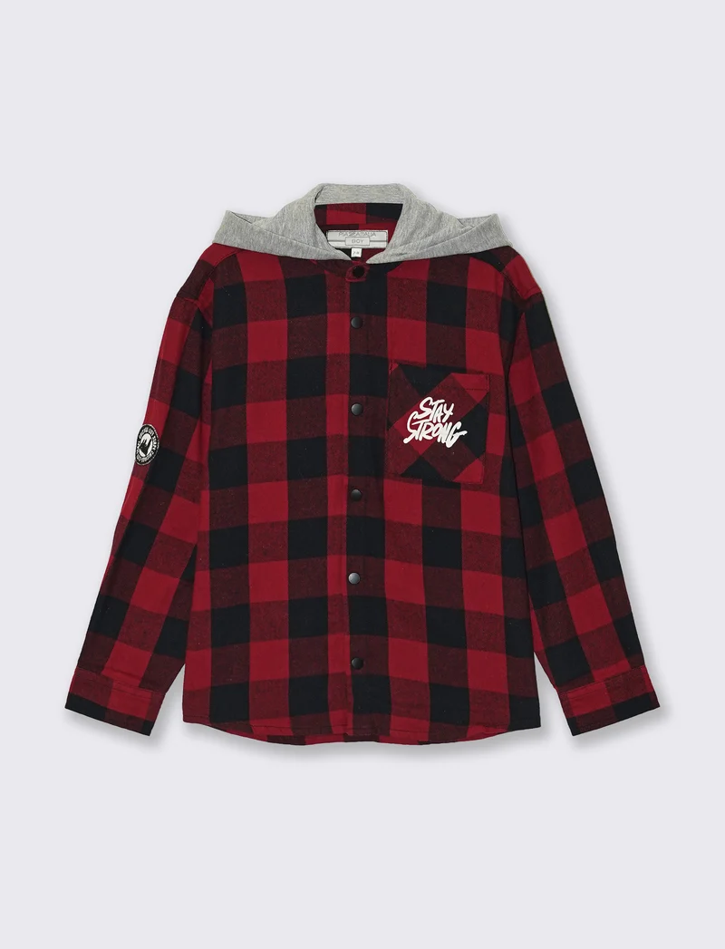 Camicia flanella a quadri con cappuccio - Fantasia