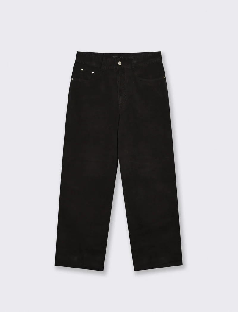 Pantaloni Baggy Fit in Velluto Waffle - Nero