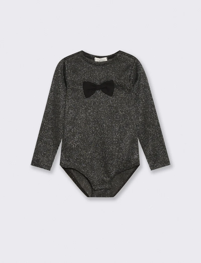 Body argentato con fiocchetti chic - Nero