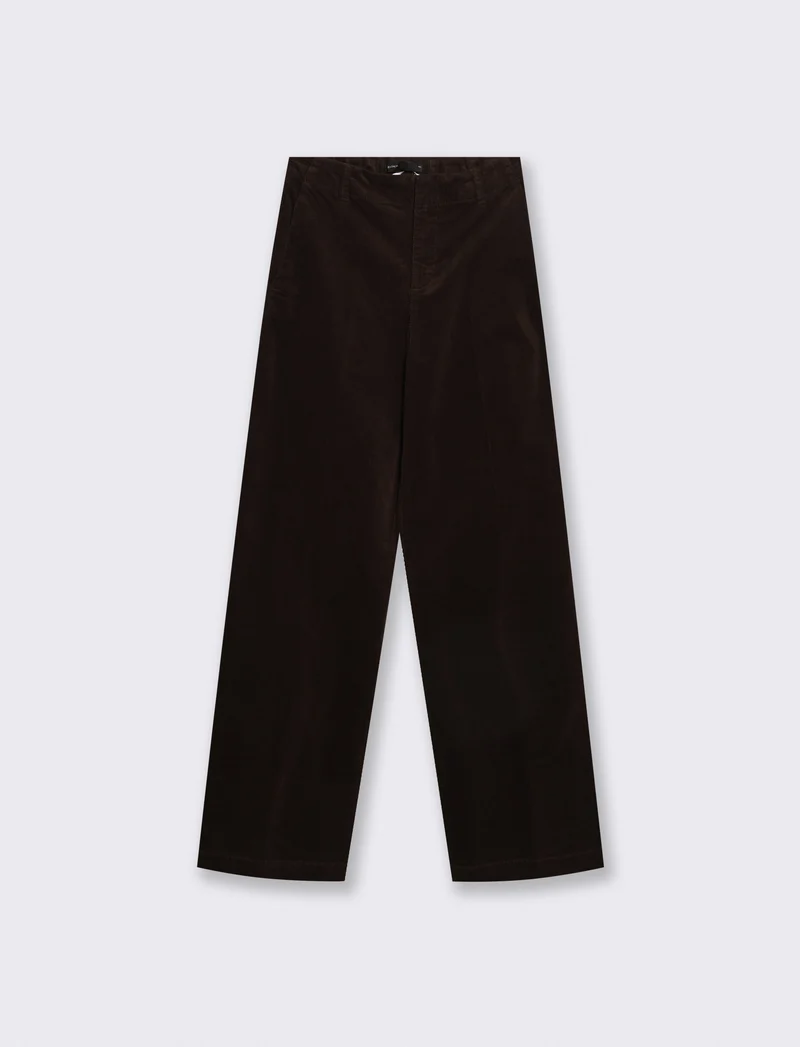 Pantalone in velluto wide leg con elastico - Moro