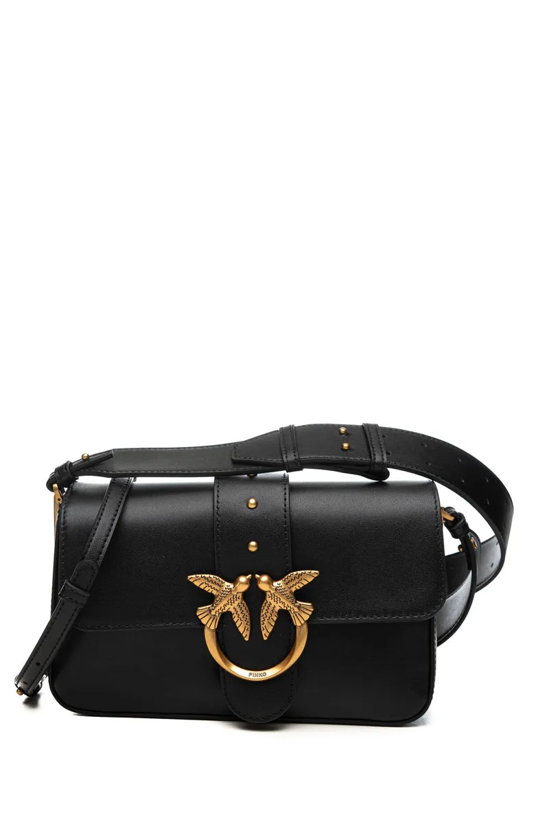 Borsa Pinko Love One Mini Slouchy Fl Da Donna Nera In Pelle