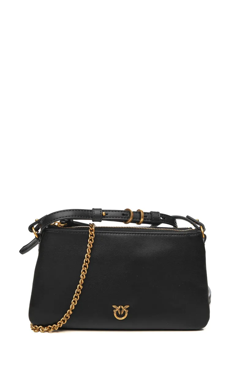 Borsa Pochette Pinko Double Mini Gold Da Donna Nera In Pelle