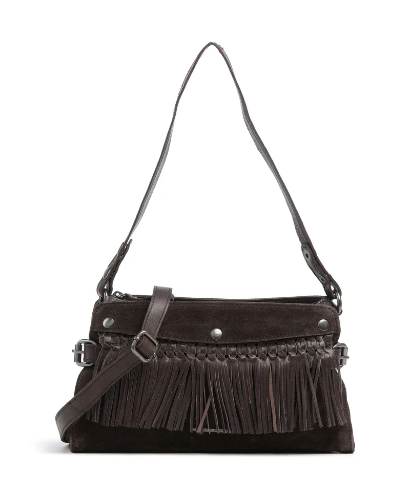 Spikes & Sparrow Suede Mix Madelon Borsa a spalla dark brown