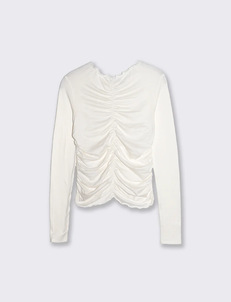 T-shirt arricciata a manica lunga - Avorio
