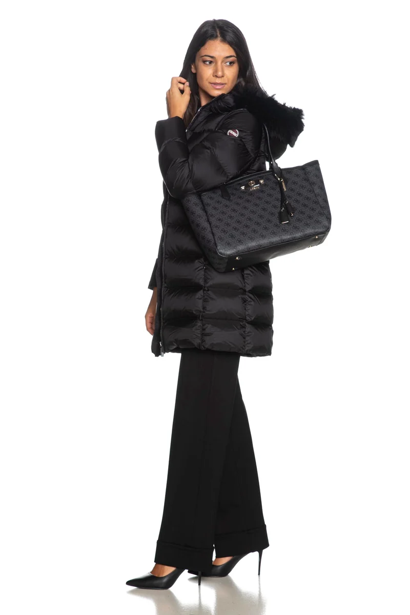 Borsa Guess Lindsey Tt Da Donna Antracite Nero Loghi 4 G Nero In Poliuretano
