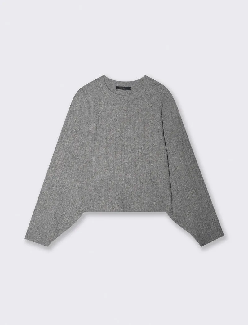 Pullover girocollo con trecce e manica raglan - Grigio mel.