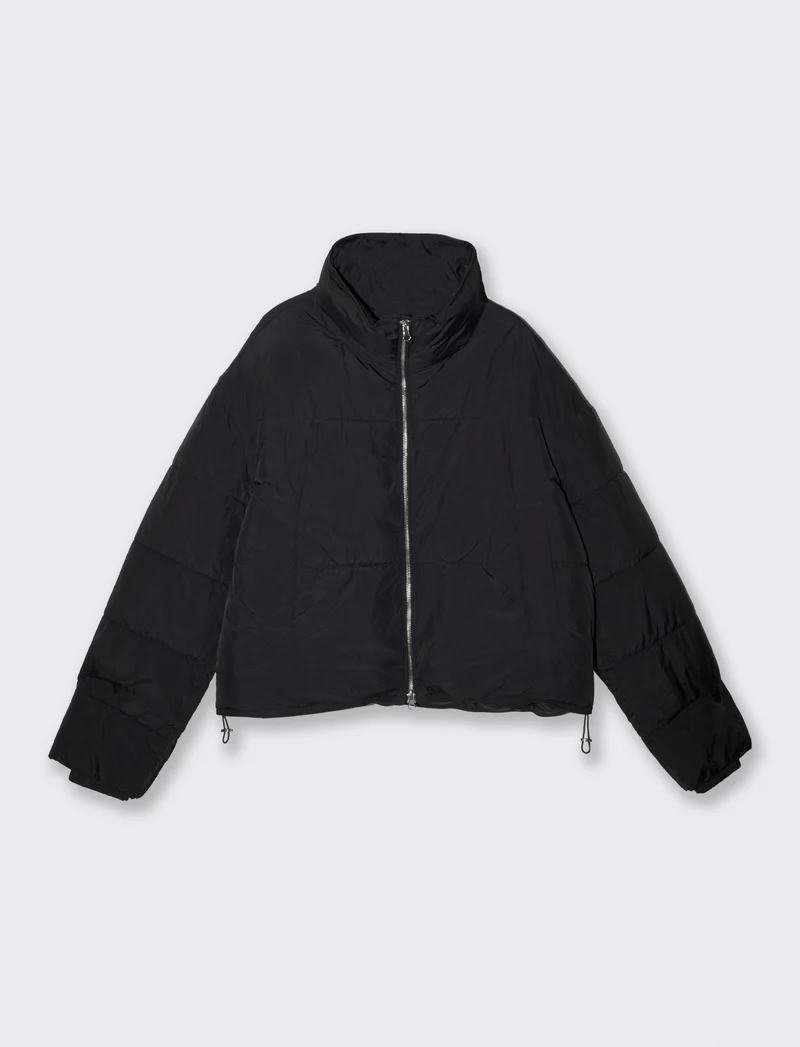 Bomber cropped con collo alto elegante - Nero