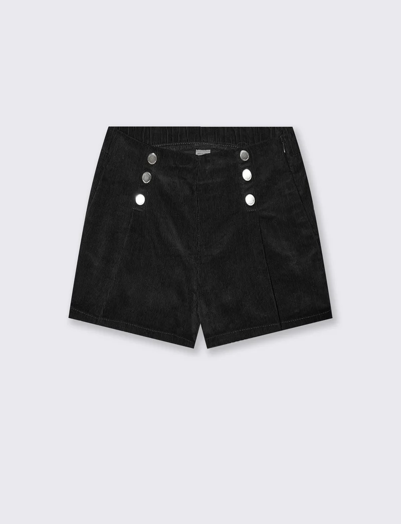 Short in velluto elastico con tasche e pieghe - Nero
