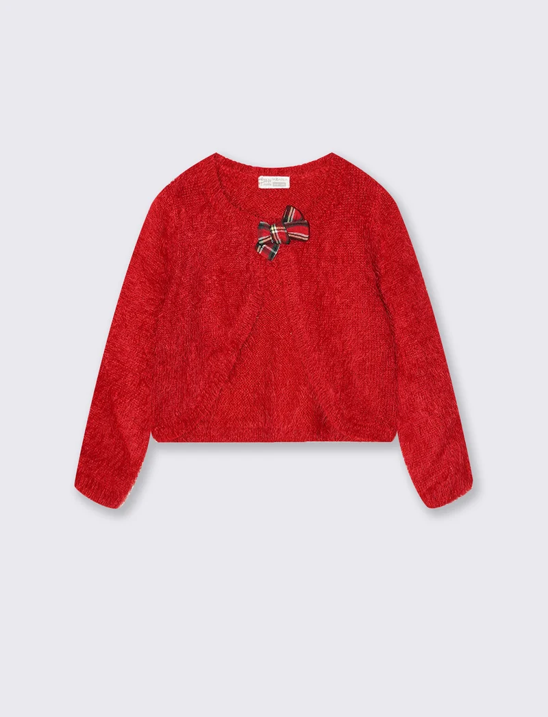 Cardigan rosso con fiocco per Natale - Rosso
