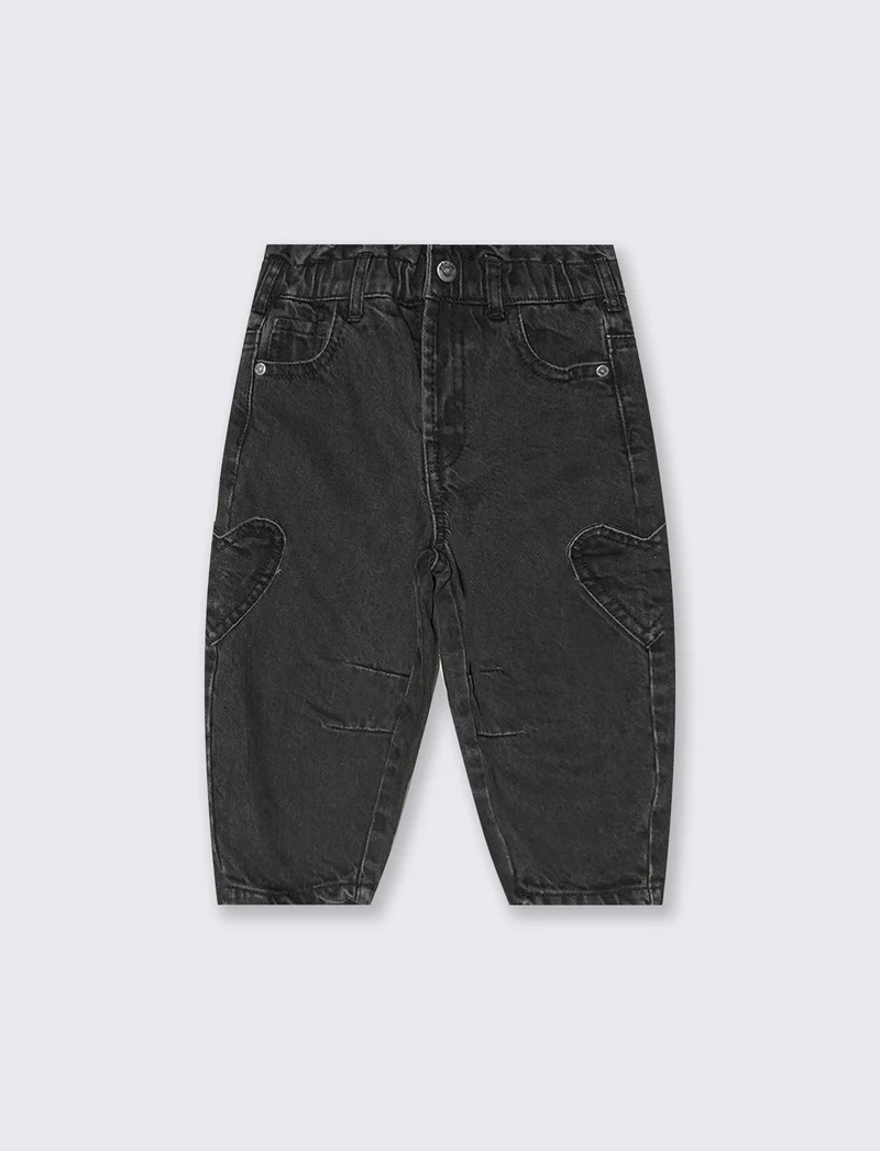 Jeans cargo neri con tasche a cuore - Nero