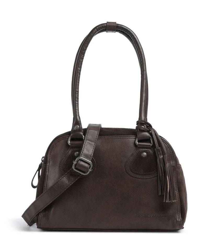 Spikes & Sparrow Suede Mix Sienna Borsa a spalla dark brown
