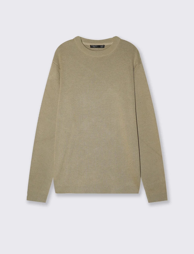 Maglia girocollo jacquard in misto cotone - Beige