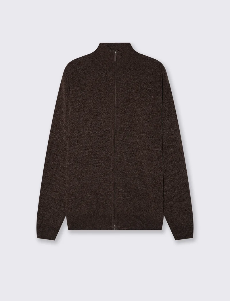 Maglia Cardigan Basic in Ciniglia Regular Fit - Moro