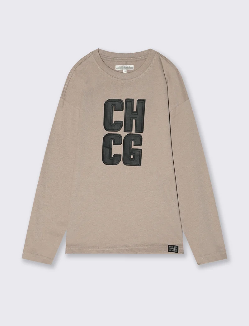 T-shirt manica lunga in caldo cotone - Beige