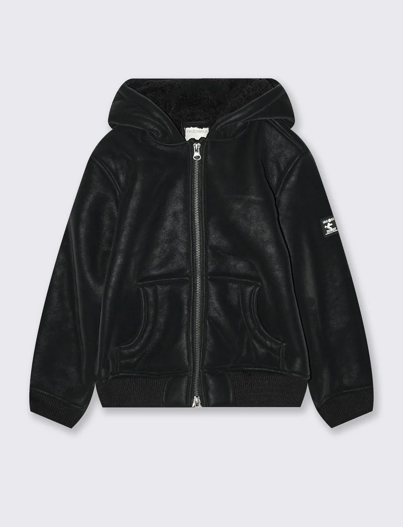 Giubbotto in suede con interno sherpa - Nero