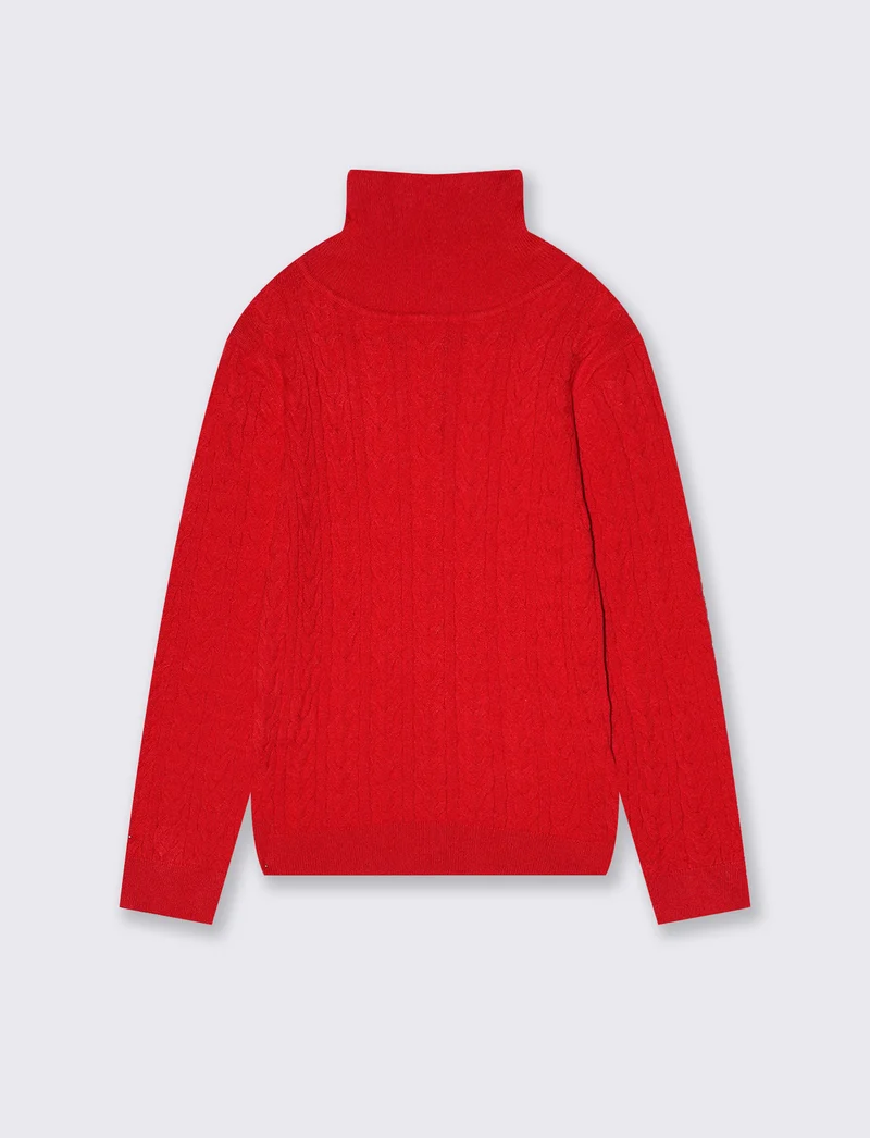 Maglia collo alto con trecce morbide - Rosso