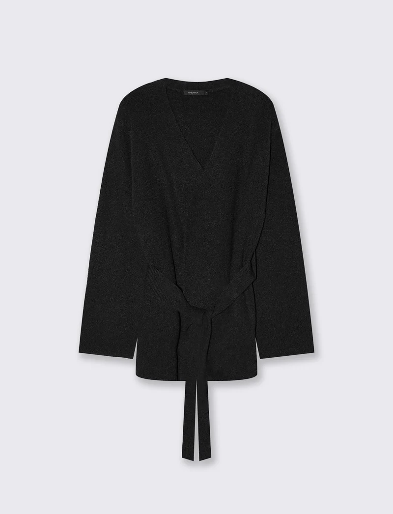 Cardigan a portafoglio in maglia morbida - Nero