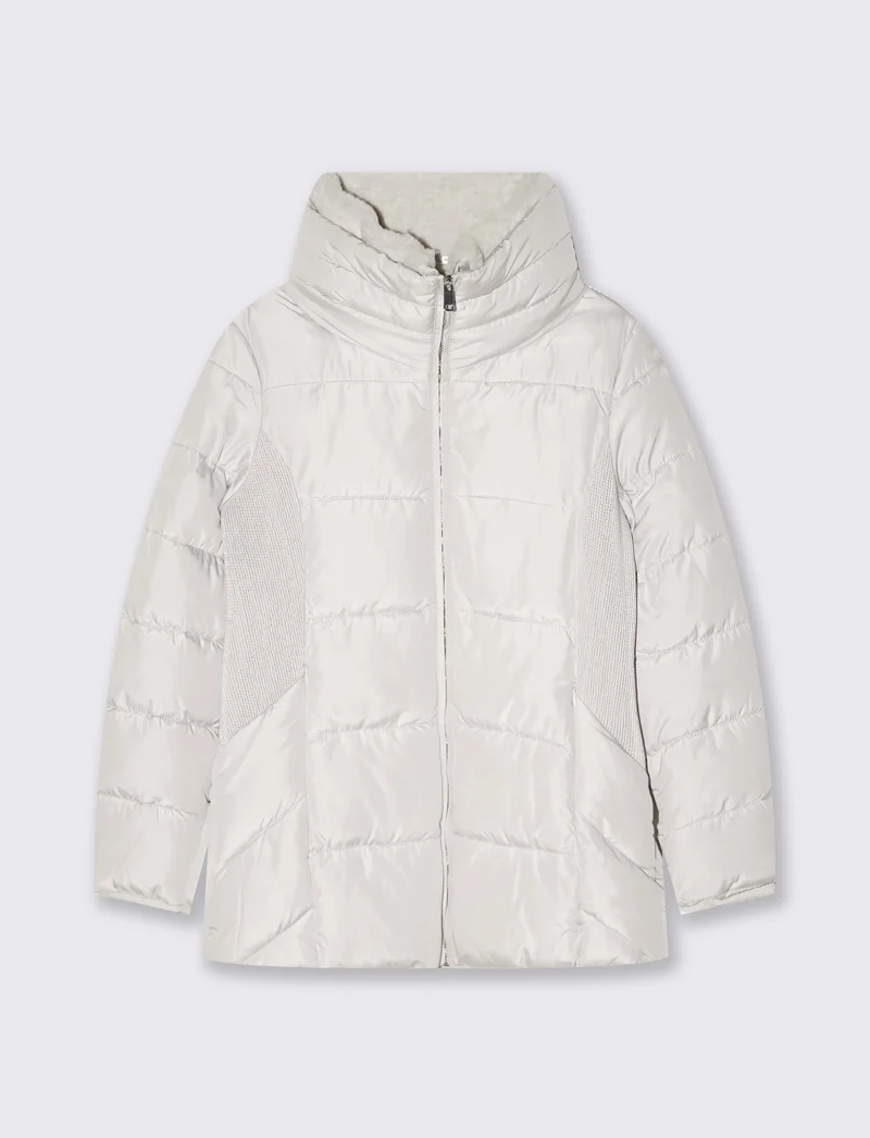 Giubbino lungo collo alto con pelliccia - Bianco gesso